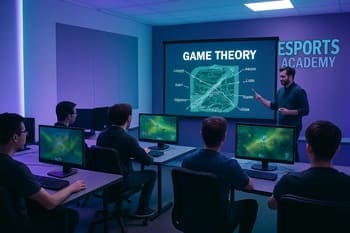 Təlim otağında gənc oyunçular NeonTide coach qarşısında dərs dinləyir