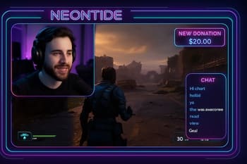 Ekranda NeonTide canlı yayımında chat, scoreboard və studiya kadrlı overlay
