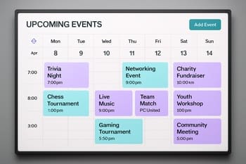 Divarda NeonTide event təqvimi və müxtəlif rəngli qeydlər olan lövhə