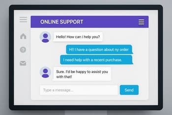 Notebook ekranında NeonTide onlayn dəstək chat pəncərəsi açıqdır