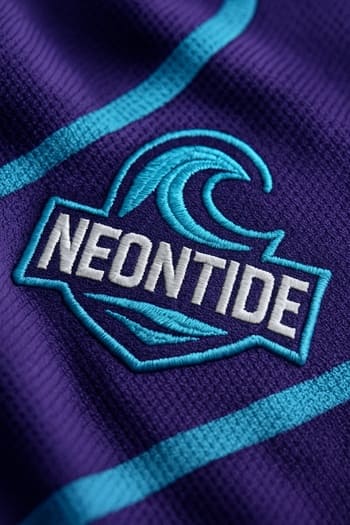 NeonTide oyun formasının sinə hissəsində loqo və neon zolaqlar yaxın planda