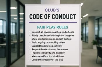 Divarda NeonTide fair play qaydaları yazılmış lövhə və ikonalar