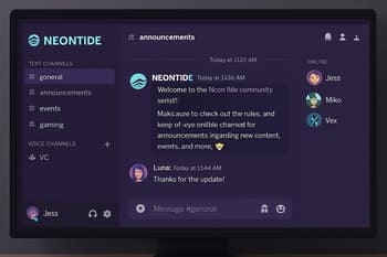 Discord serverində NeonTide kanalları və voice otaqları siyahısı