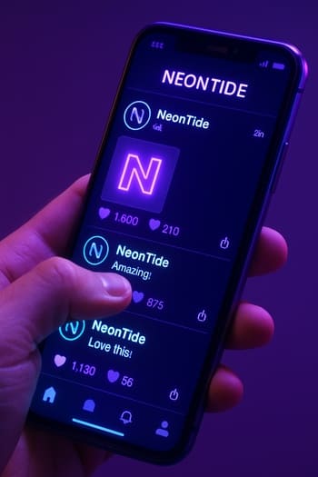 Telefon ekranında NeonTide Instagram feed-i və matç fotoları