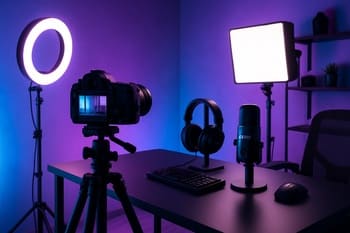 Kontent otağında sosial şəbəkə klipləri üçün çəkiliş aparan media komanda