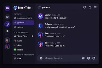 NeonTide Discord serverində text və voice kanallarının siyahısı