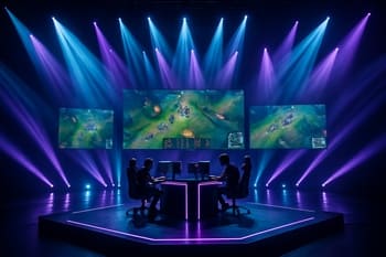 NeonTide oyun səhnəsində işıqlar altında matç anı