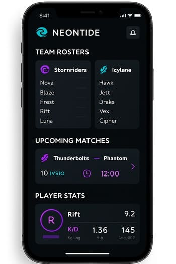 NeonTide mobil tətbiqində canlı matç bildiriş ekranı