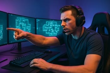 NeonTide IGL oyun planını studiyada komanda ilə müzakirə edir