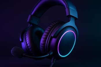 NeonTide oyunçusunun qulaqlığında mikrofon və headset yaxın plan görüntüsü