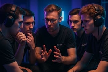 NeonTide komandası matçdan əvvəl huddle halında dayanıb call-ları razılaşdırır