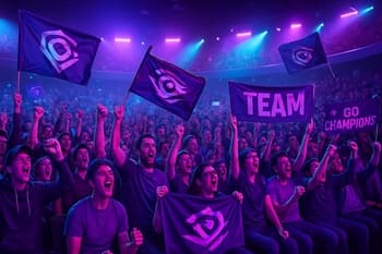 NeonTide azarkeşləri tribunada komandanın loqosu olan şərflərlə matça baxır