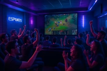 Klub zalında böyük ekranda NeonTide matçını izləyən azarkeşlər