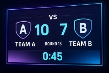 NeonTide matç scoreboard ekranında komanda adları və hesab