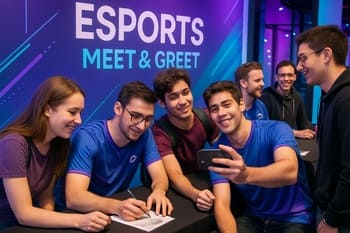 Fan meet tədbirində NeonTide oyunçuları azarkeşlərlə foto çəkdirir