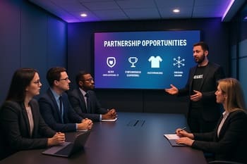 Sponsor nümayəndələri NeonTide menecerləri ilə studiyada görüş keçirir