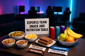 Komanda mətbəxində sağlam snack-lər və içkilər masada düzülüb