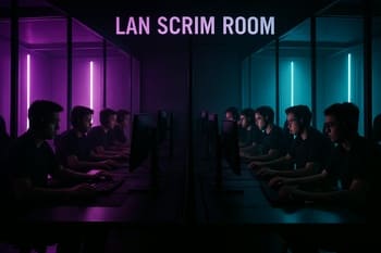 Scrim otağında NeonTide oyunçuları LAN şəraitində məşq edirlər