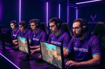 NeonTide VALORANT komandası studiya masasında agent seçimi müzakirə edir